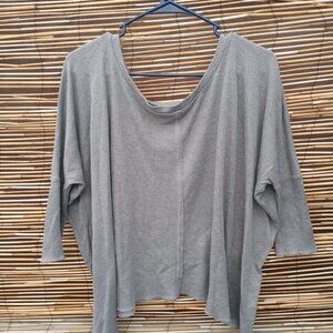 Anthropologie Gray T-Shirt Wide Collar Off The Shoulder Loose - XS